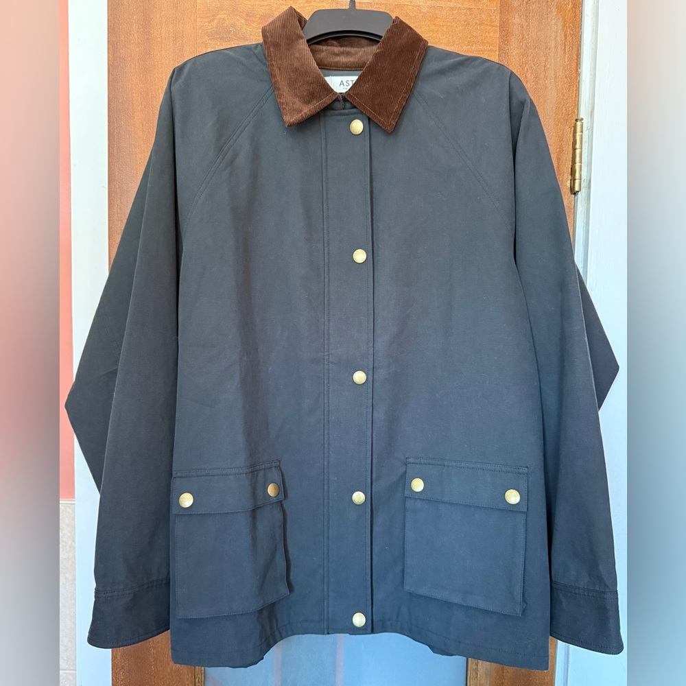 ASTR The Label Rylan Cotton Twill NAVY Barn Jacket Corduroy Collar NWOT LGE
